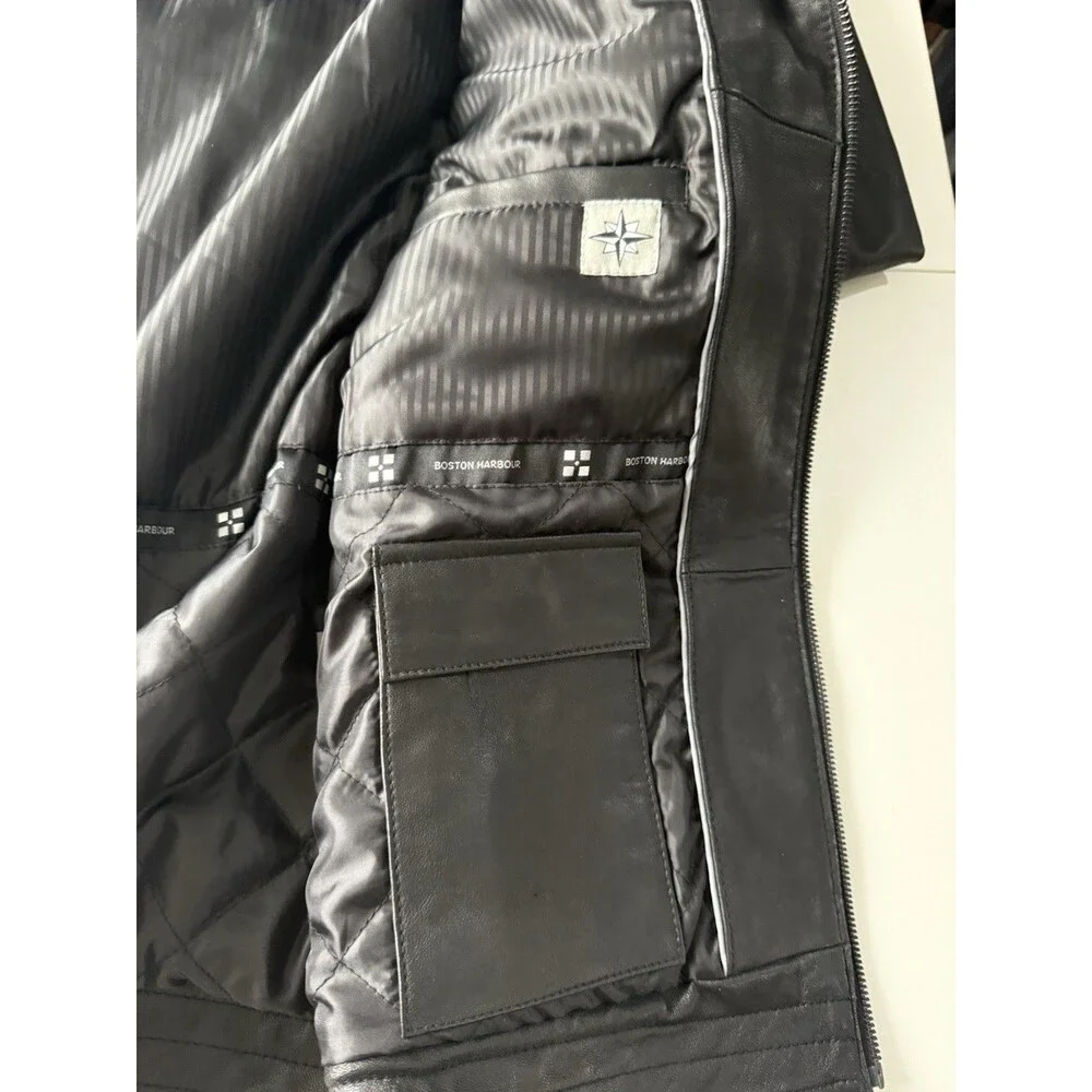 Boston Harbour Leather Jacket Men's Size Medium Black New Zealand Lamb Full Zip